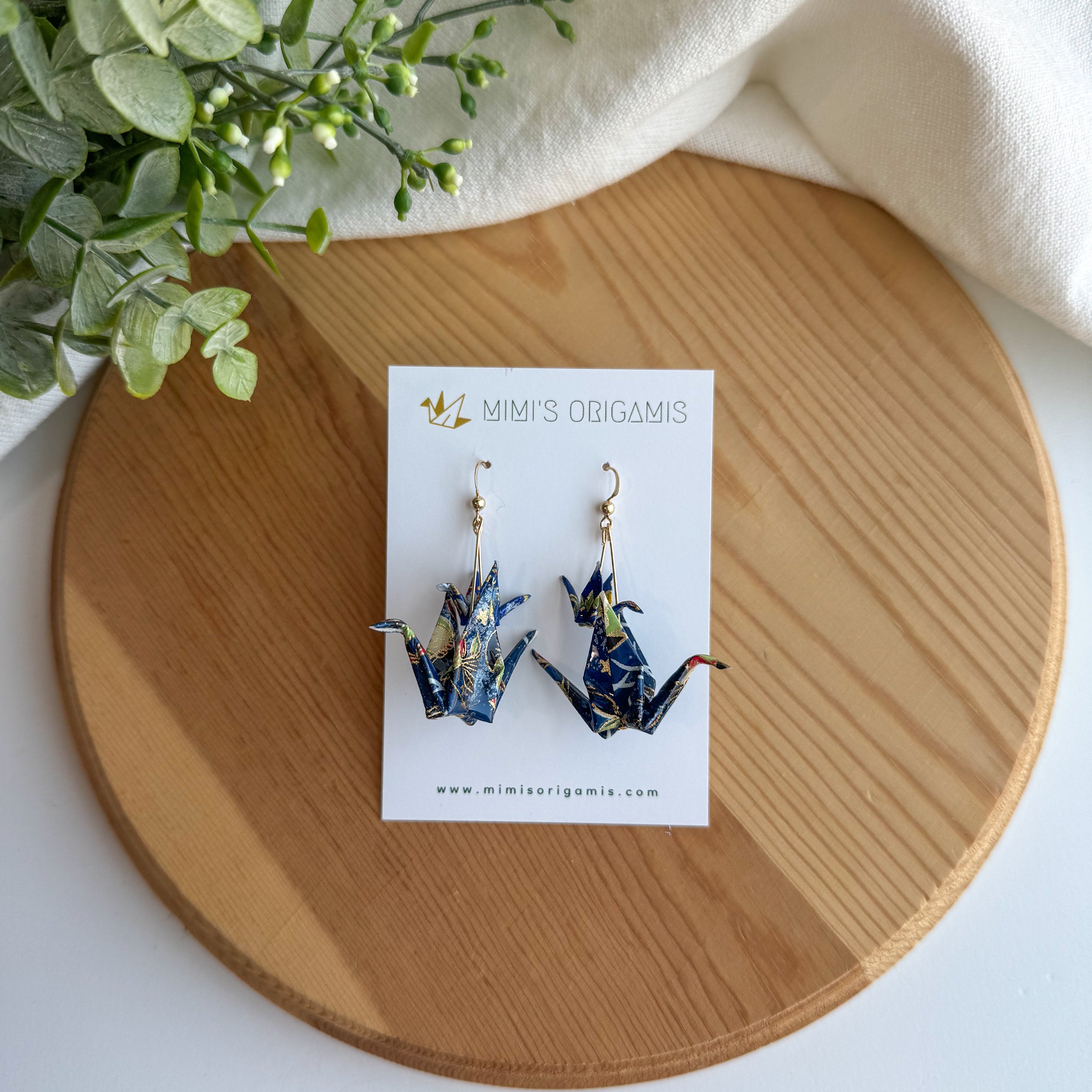 Double crane earrings - navy