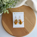 Double crane earrings - yellow
