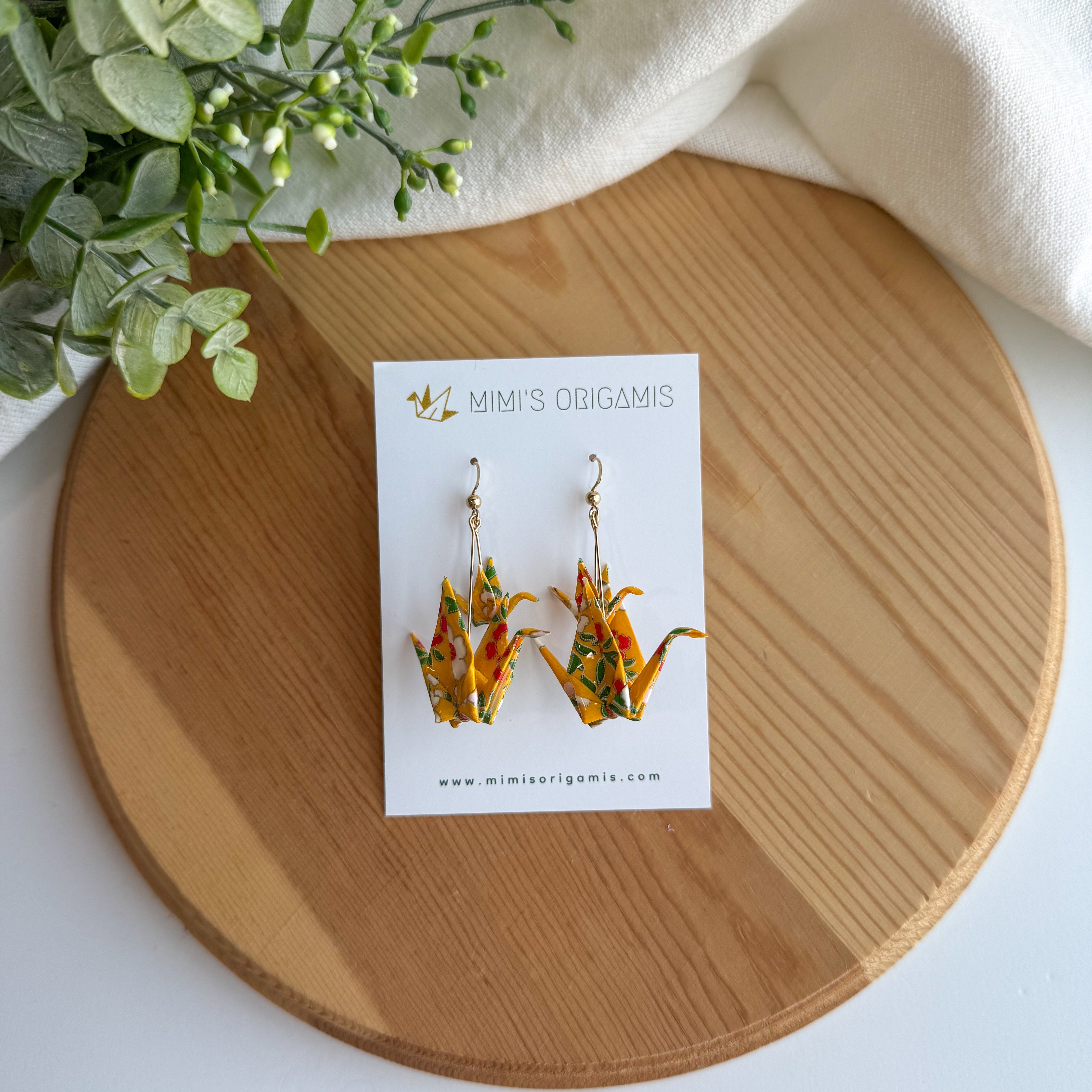 Double crane earrings - yellow