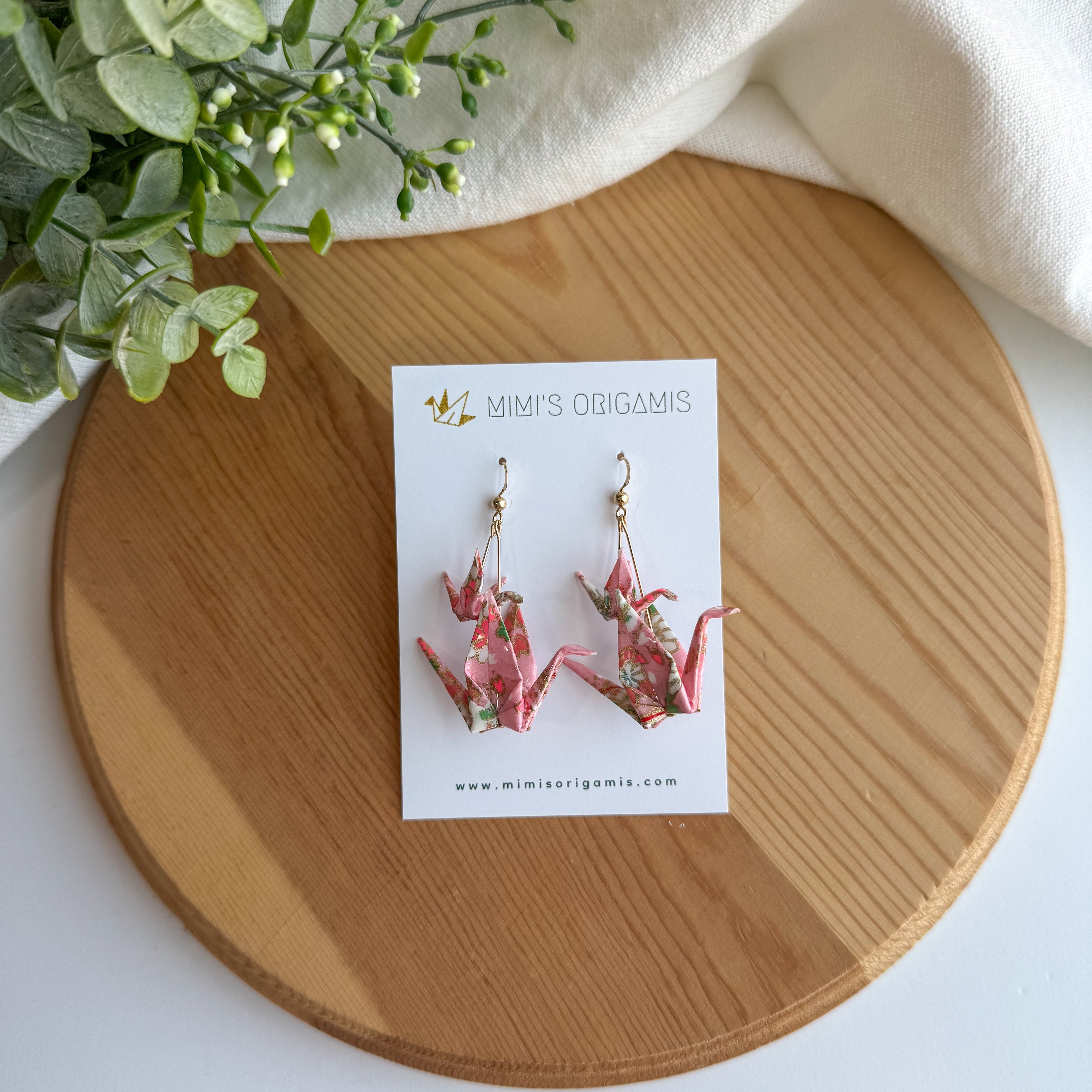 Double crane earrings - pink