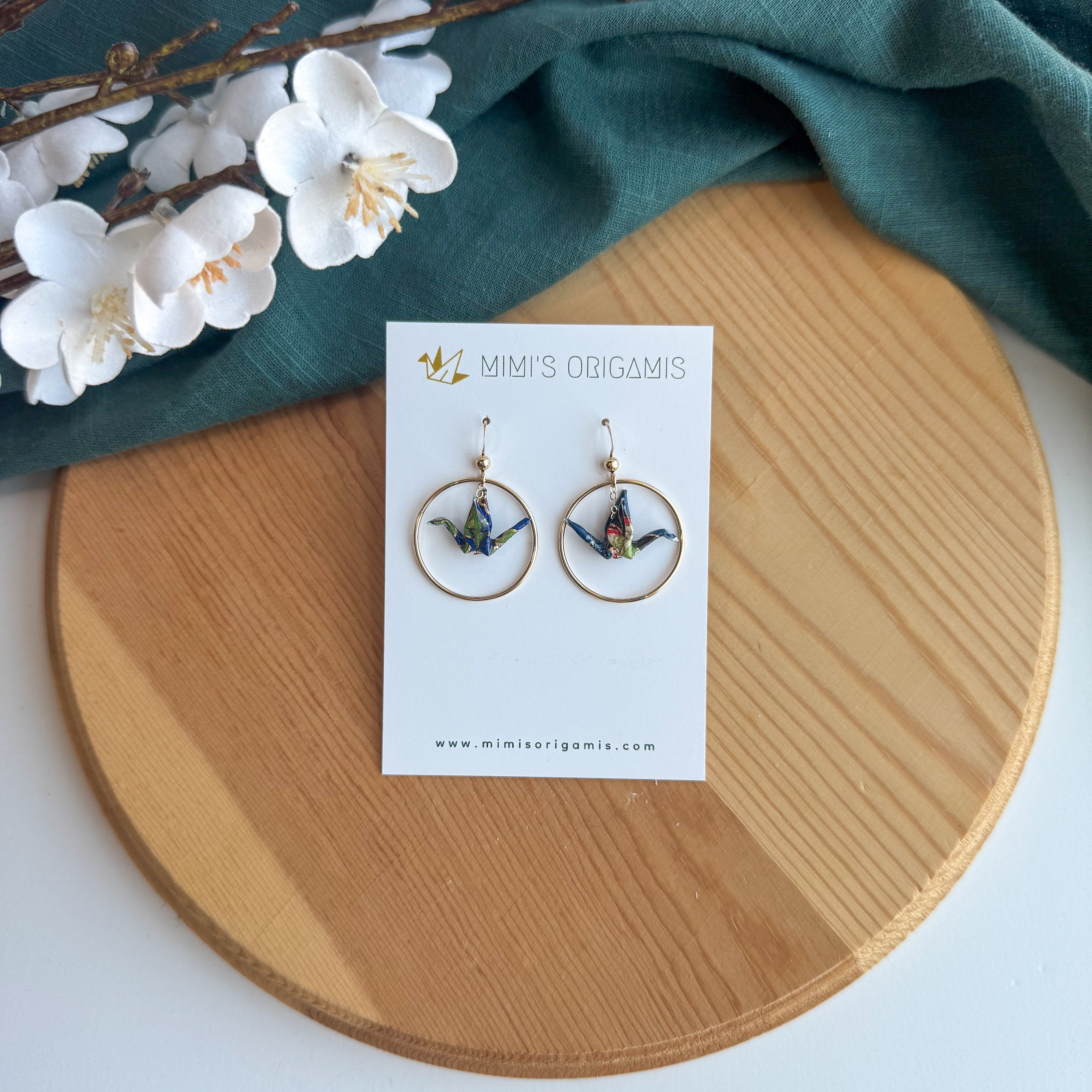 Hoop crane earrings - navy