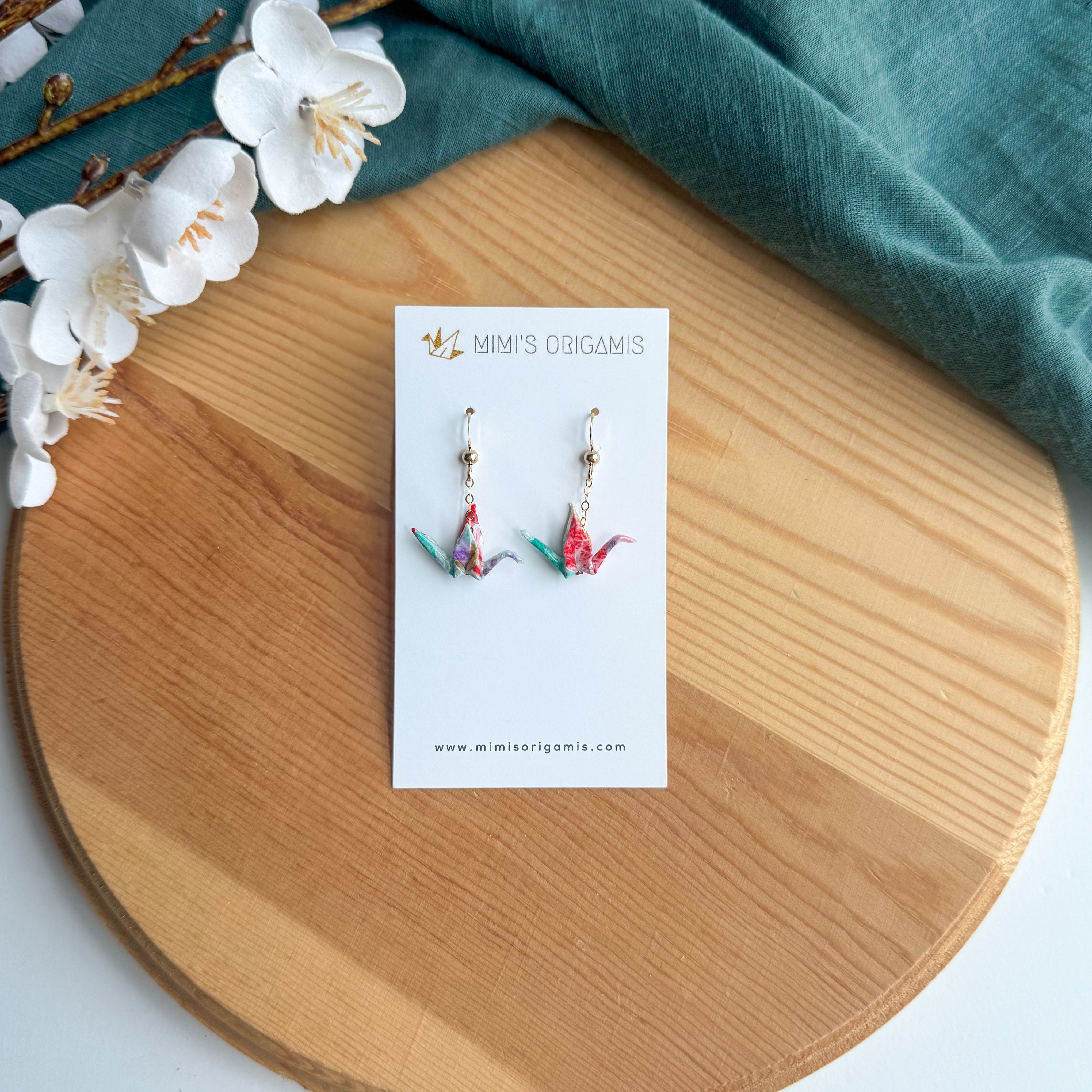 Tiny crane earrings - blue