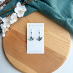 Tiny crane earrings - purple/teal