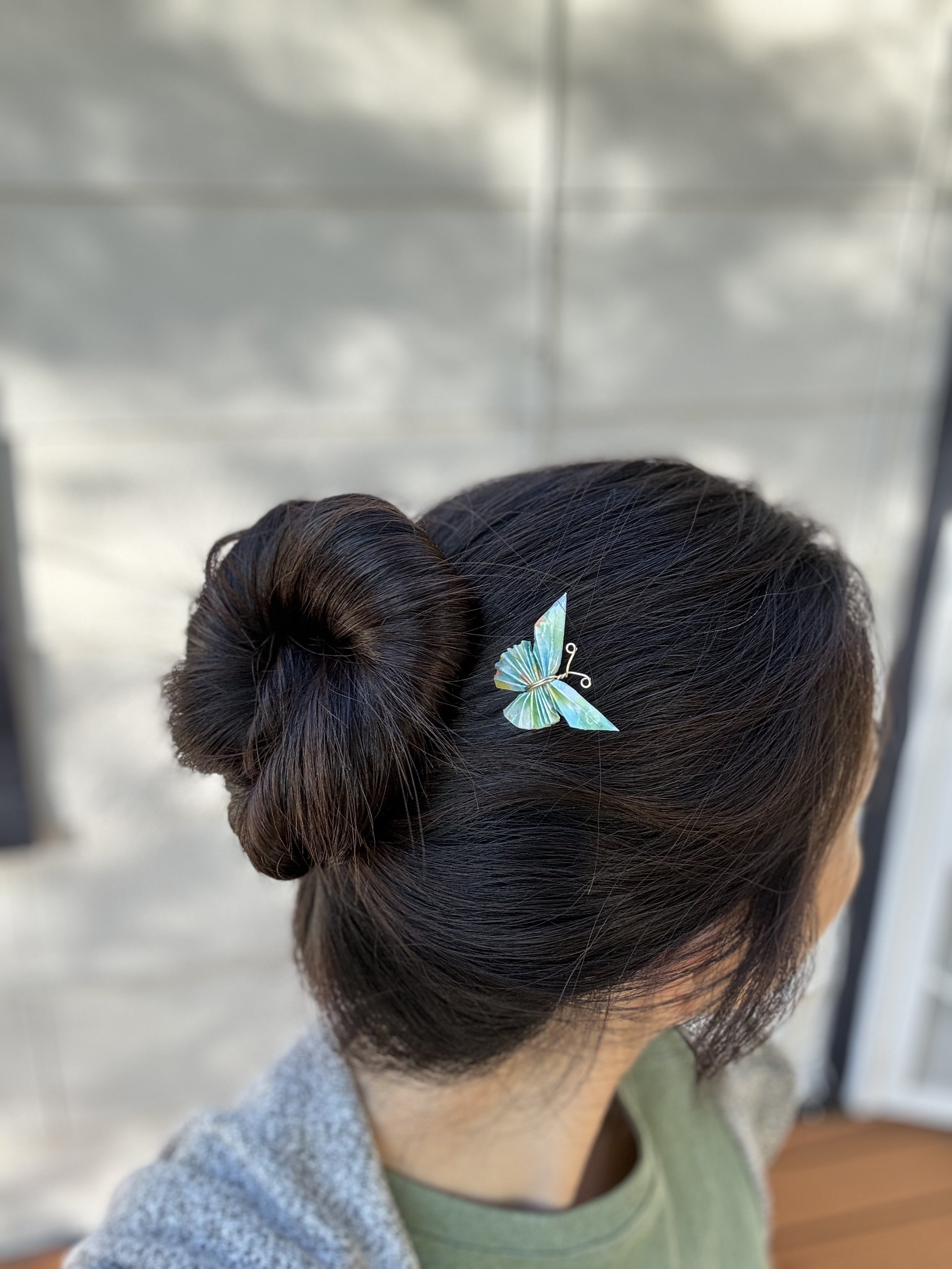 green origami butterfly hair pin